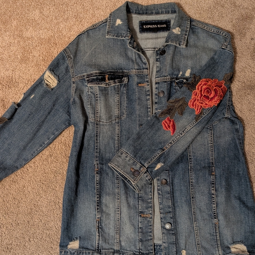 Express Blue Denim Jacket with Red Embroidery
